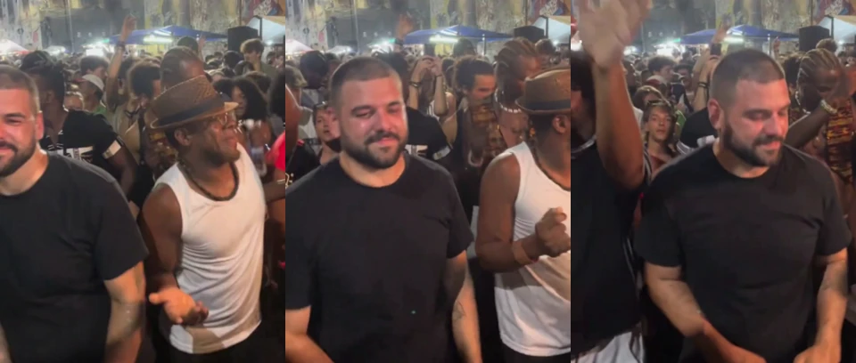Three unaltered opening frames from the black T-shirt dance example