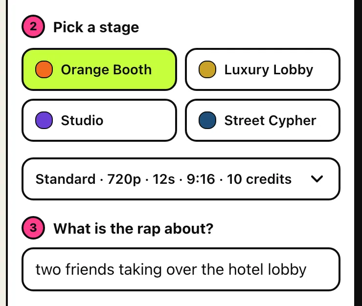 The Orange Booth stage picked and a topic typed in